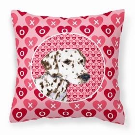 Dalmatian Hearts Love and Valentine's Day Dog Portrait Fabric Decorative Pillow