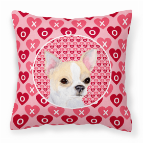 Chihuahua #3 Hearts Love and Valentine's Day Dog Portrait Fabric Decorative Pillow