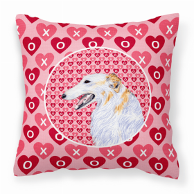 Borzoi Hearts Love and Valentine's Day Dog Portrait Fabric Decorative Pillow