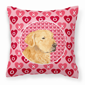 Golden Retriever Hearts Love and Valentine's Day Dog Portrait Fabric Decorative Pillow