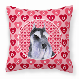 Schnauzer #4 Hearts Love and Valentine's Day Dog Portrait Fabric Decorative Pillow