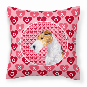 Fox Terrier #2 Hearts Love and Valentine's Day Dog Portrait Fabric Decorative Pillow