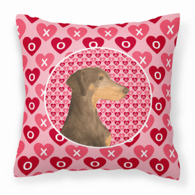 Doberman #3 Hearts Love and Valentine's Day Dog Portrait Fabric Decorative Pillow