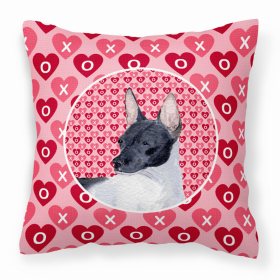 Rat Terrier Hearts Love and Valentine's Day Dog Portrait Fabric Decorative Pillow