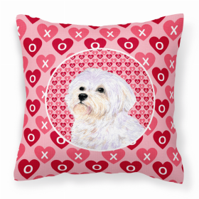 Maltese Hearts Love and Valentine's Day Dog Portrait Fabric Decorative Pillow