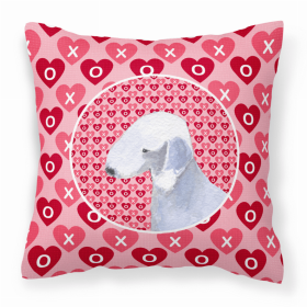 Bedlington Terrier Hearts Love and Valentine's Day Dog Portrait Fabric Decorative Pillow