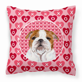 Bulldog #2 Hearts Love and Valentine's Day Dog Portrait Fabric Decorative Pillow