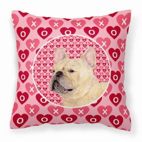 French Bulldog #4 Hearts Love and Valentine's Day Dog Portrait Fabric Decorative Pillow