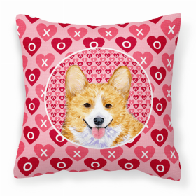 Corgi #3 Hearts Love and Valentine's Day Dog Portrait Fabric Decorative Pillow