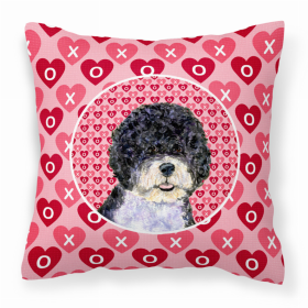 Portuguese Water Dog Hearts Love and Valentine's Day Dog Portrait Fabric Decorative Pillow