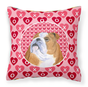 Bulldog #3 Hearts Love and Valentine's Day Dog Portrait Fabric Decorative Pillow