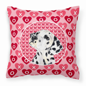 Dalmatian #2 Hearts Love and Valentine's Day Dog Portrait Fabric Decorative Pillow