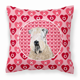 Soft Coated Wheaten Terrier Hearts Love and Valentine's Day Dog Portrait Fabric Decorative Pillow