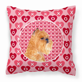 Brussels Griffon #5 Hearts Love and Valentine's Day Dog Portrait Fabric Decorative Pillow