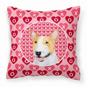 Bull Terrier #3 Hearts Love and Valentine's Day Dog Portrait Fabric Decorative Pillow