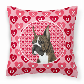 Boxer #2 Hearts Love and Valentine's Day Dog Portrait Fabric Decorative Pillow