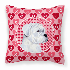 Boxer #3 Hearts Love and Valentine's Day Dog Portrait Fabric Decorative Pillow