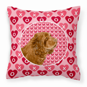 Sussex Spaniel Hearts Love and Valentine's Day Dog Portrait Fabric Decorative Pillow