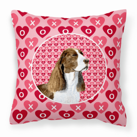 Welsh Springer Spaniel Hearts Love and Valentine's Day Dog Portrait Fabric Decorative Pillow