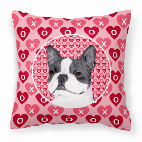 Boston Terrier #2 Hearts Love and Valentine's Day Dog Portrait Fabric Decorative Pillow