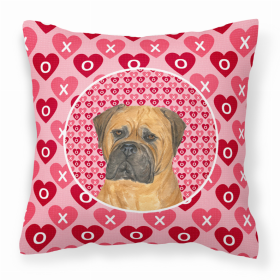 Bullmastiff Hearts Love and Valentine's Day Dog Portrait Fabric Decorative Pillow