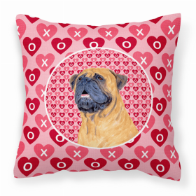 Mastiff #3 Hearts Love and Valentine's Day Dog Portrait Fabric Decorative Pillow