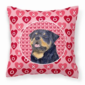 Rottweiler Hearts Love and Valentine's Day Dog Portrait Fabric Decorative Pillow