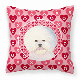 Bichon Frise #2 Hearts Love and Valentine's Day Dog Portrait Fabric Decorative Pillow