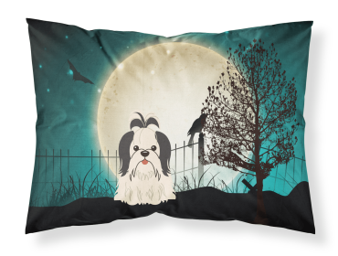 Shih Tzu - Black and White - Halloween Scary Fabric Standard Pillowcase