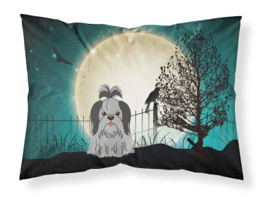 Shih Tzu - Black and Silver - Halloween Scary Fabric Standard Pillowcase