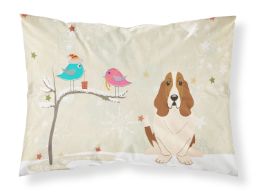 Basset Hound Christmas Presents between Friends Fabric Standard Pillowcase