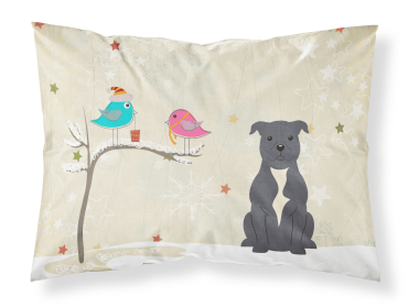 Staffordshire Bull Terrier - Blue - Christmas Presents between Friends Fabric Standard Pillowcase