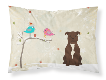 Staffordshire Bull Terrier - Chocolate - Christmas Presents between Friends Fabric Standard Pillowcase