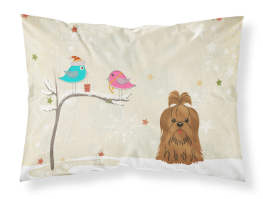 Shih Tzu - Chocolate - Christmas Presents between Friends Fabric Standard Pillowcase