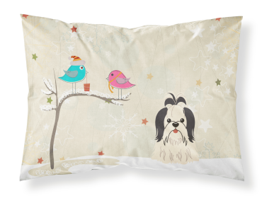 Shih Tzu - Black and White - Christmas Presents between Friends Fabric Standard Pillowcase