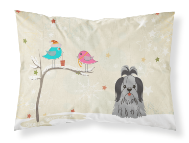 Shih Tzu - Black and Silver - Christmas Presents between Friends Fabric Standard Pillowcase