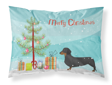 Dachshund with Merry Christmas Tree Fabric Standard Pillowcase