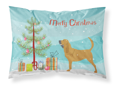 Bloodhound with Merry Christmas Tree Fabric Standard Pillowcase