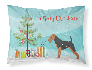 Welsh Terrier with Merry Christmas Tree Fabric Standard Pillowcase