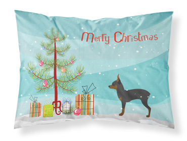 Fox Terrier with Merry Christmas Tree Fabric Standard Pillowcase