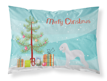 Bedlington Terrier with Merry Christmas Tree Fabric Standard Pillowcase