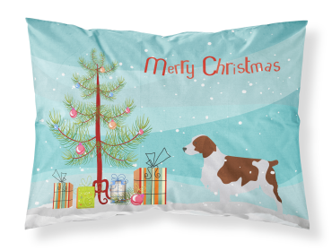 Welsh Springer Spaniel with Merry Christmas Tree Fabric Standard Pillowcase