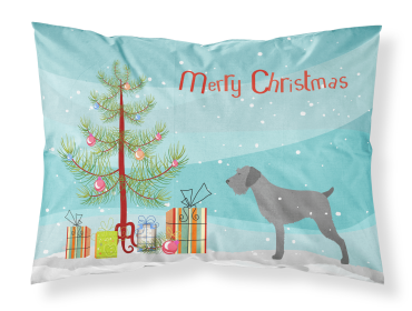 German Wirehaired Pointer with Merry Christmas Tree Fabric Standard Pillowcase