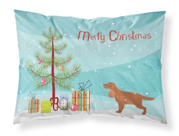 English Cocker Spaniel with Merry Christmas Tree Fabric Standard Pillowcase