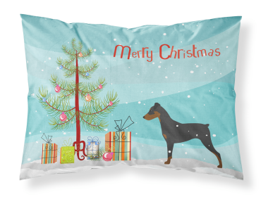 German Pinscher with Merry Christmas Tree Fabric Standard Pillowcase