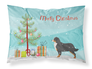 Bernese Mountain Dog with Merry Christmas Tree Fabric Standard Pillowcase