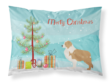 Border Collie - Red and White - with Merry Christmas Tree Fabric Standard Pillowcase