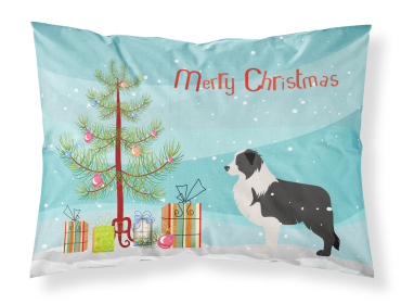 Border Collie - Black and White - with Merry Christmas Tree Fabric Standard Pillowcase