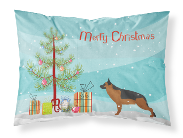 German Shepherd with Merry Christmas Tree Fabric Standard Pillowcase