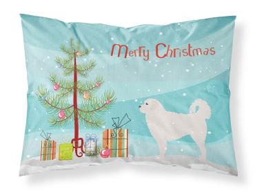 Polish Tatra Sheepdog with Merry Christmas Tree Fabric Standard Pillowcase